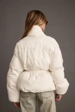 Fashion Maverick White Belted Puffer Coat Outerwear|Jackets