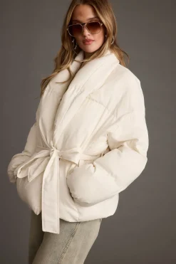 Fashion Maverick White Belted Puffer Coat Outerwear|Jackets