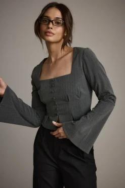 Outlet McGrath Grey Pinstripe Long Sleeve Top Workwear Tops|Long Sleeves