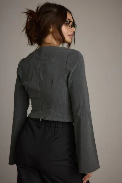 Outlet McGrath Grey Pinstripe Long Sleeve Top Workwear Tops|Long Sleeves