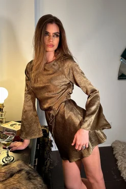 Discount Meadow Dusty Gold Satin Mini Dress Party Dresses|Day Dresses