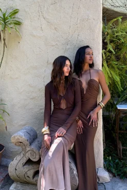 Outlet Mendoza Mocha Plunge Maxi Dress Party Dresses|Vacation Dresses