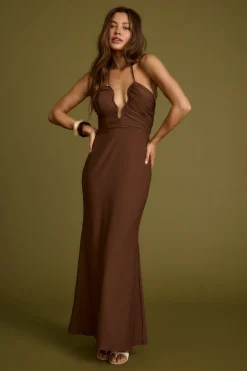 Outlet Mendoza Mocha Plunge Maxi Dress Party Dresses|Vacation Dresses