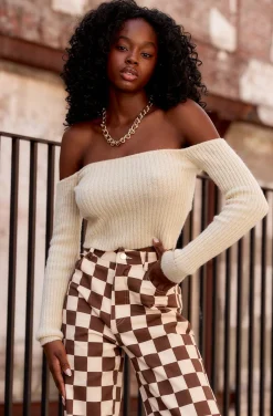 Sale Miley Beige Off The Shoulder Sweater Sweaters + Cardis