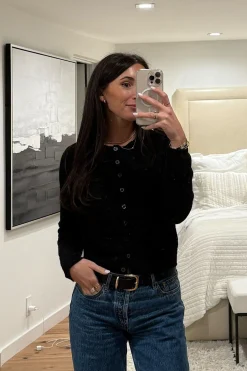 Sale Mindy Black Crew Neck Cardigan Jackets|Long Sleeves