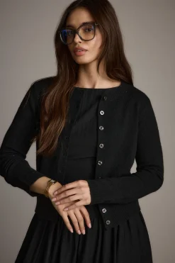 Sale Mindy Black Crew Neck Cardigan Jackets|Long Sleeves