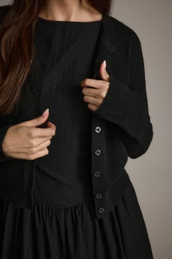 Sale Mindy Black Crew Neck Cardigan Jackets|Long Sleeves