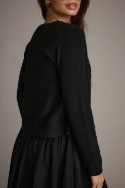 Sale Mindy Black Crew Neck Cardigan Jackets|Long Sleeves
