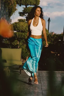 Hot Mirabella Blue Satin Sorbet Maxi Skirt Date Night Bottoms|Going Out Bottoms