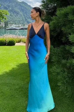 Clearance Mirabella Blue Satin Sorbet Maxi Dress Seashells + Wedding Bells|Date Night Dresses