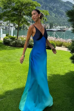 Clearance Mirabella Blue Satin Sorbet Maxi Dress Seashells + Wedding Bells|Date Night Dresses