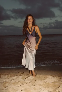 Online Mirabella Brown Satin Ombre Maxi Dress Date Night Dresses|Wedding Guest Dresses