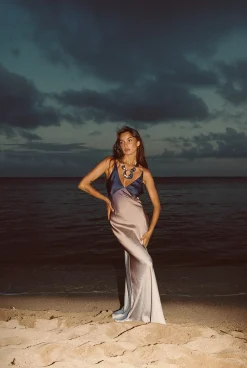 Online Mirabella Brown Satin Ombre Maxi Dress Date Night Dresses|Wedding Guest Dresses