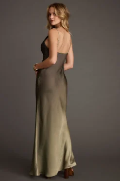 Online Mirabella Olive Satin Ombre Maxi Dress Date Night Dresses|Vacation Dresses