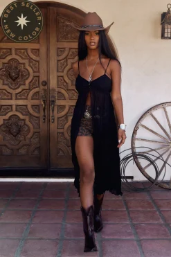 New Mischa Black Longline Cami Top Going Out Tops|Tees + Tanks