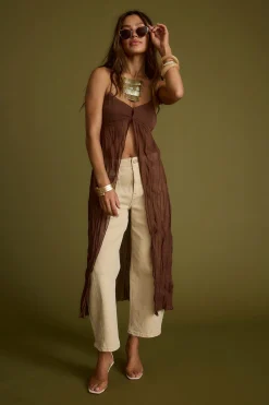 Hot Mischa Brown Longline Cami Top Tees + Tanks|For You And Your Bestie