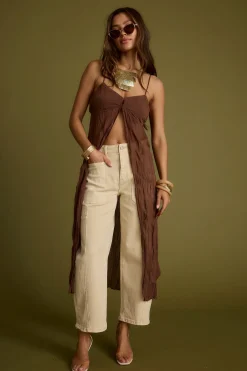 Hot Mischa Brown Longline Cami Top Tees + Tanks|For You And Your Bestie