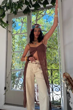 Hot Mischa Brown Longline Cami Top Tees + Tanks|For You And Your Bestie