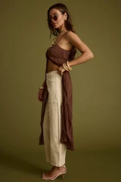Hot Mischa Brown Longline Cami Top Tees + Tanks|For You And Your Bestie