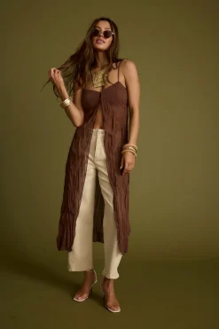 Hot Mischa Brown Longline Cami Top Tees + Tanks|For You And Your Bestie