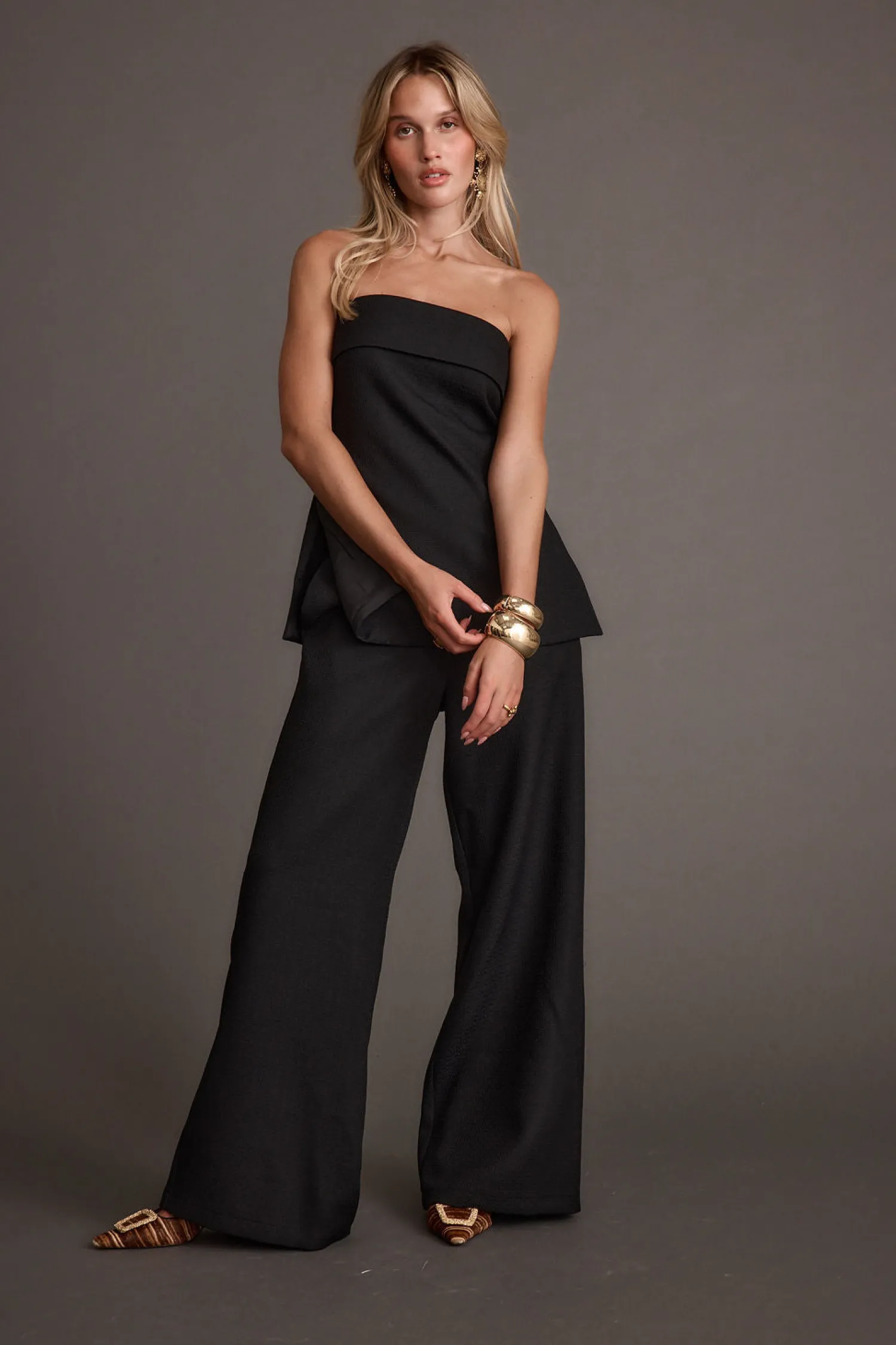New Montague Black Tailored Strapless Longline Top Workwear Tops|Sets