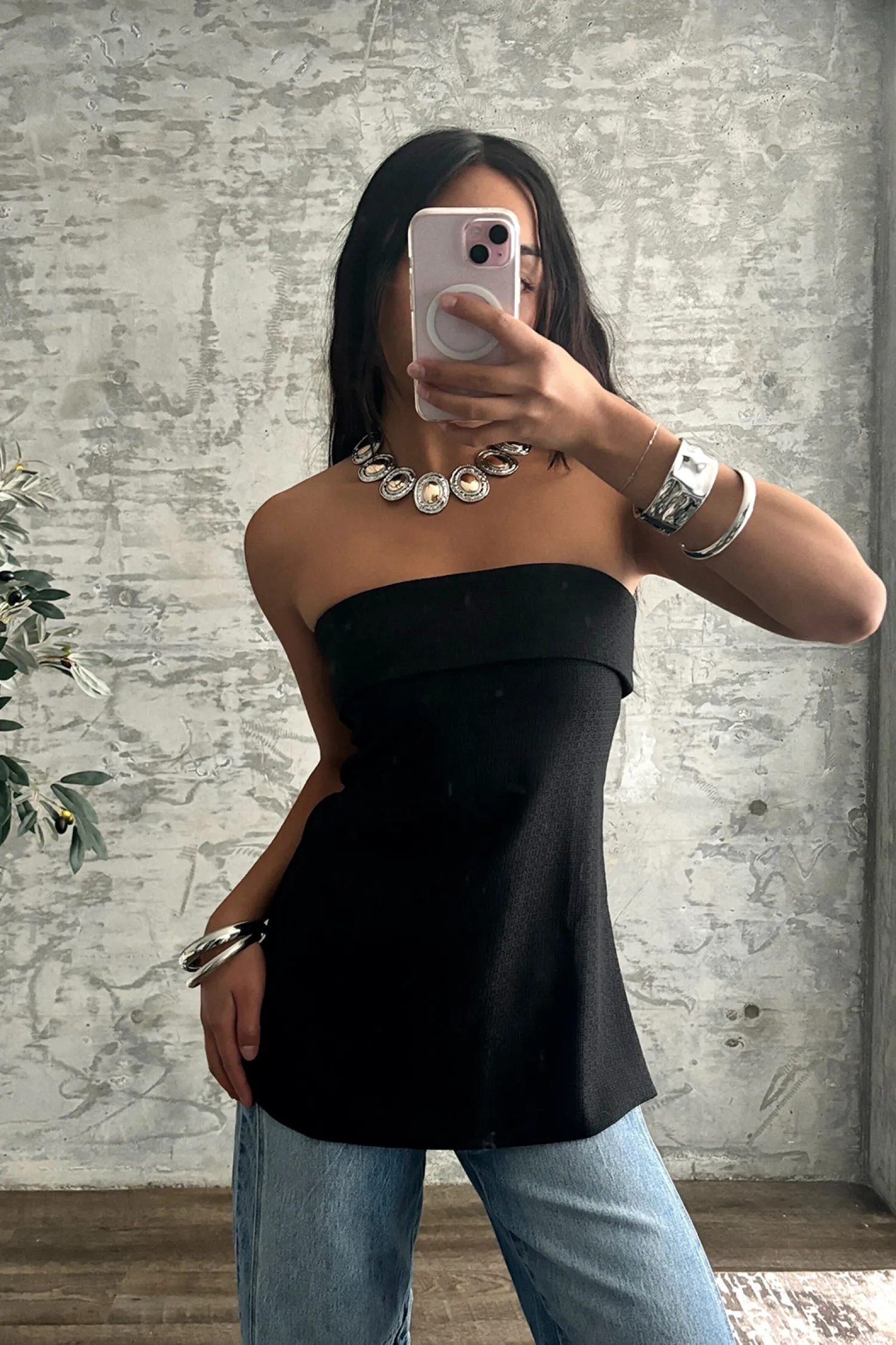 New Montague Black Tailored Strapless Longline Top Workwear Tops|Sets