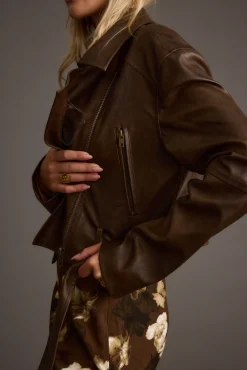 New Mulholland Mocha Vegan Leather Moto Jacket Outerwear|Jackets