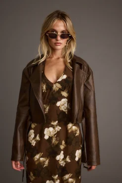 New Mulholland Mocha Vegan Leather Moto Jacket Outerwear|Jackets
