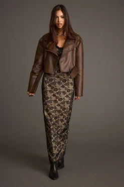 New Mulholland Mocha Vegan Leather Moto Jacket Outerwear|Jackets