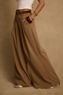 New Nadine Tan Wide Leg Trouser Work Wear Bottoms|Pants