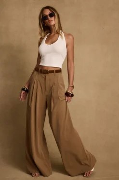 New Nadine Tan Wide Leg Trouser Work Wear Bottoms|Pants