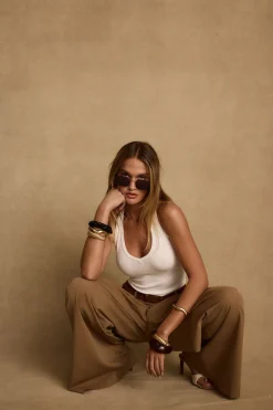 New Nadine Tan Wide Leg Trouser Work Wear Bottoms|Pants