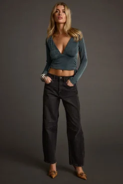 Discount Nala Emerald Crop Top Long Sleeves|Vacation Tops