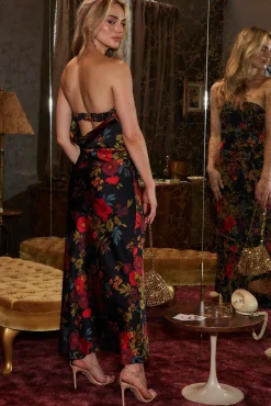 Discount Natalia Black Floral Strapless Maxi Dress Party Dresses|Wedding Guest Dresses
