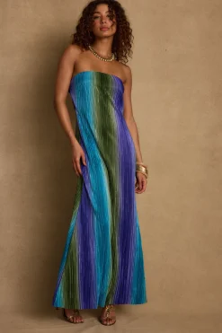 Best Natalia Blue Striped Strapless Plisse Maxi Dress Seashells + Wedding Bells|Party Dresses