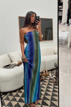 Best Natalia Blue Striped Strapless Plisse Maxi Dress Seashells + Wedding Bells|Party Dresses