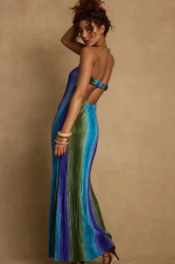 Best Natalia Blue Striped Strapless Plisse Maxi Dress Seashells + Wedding Bells|Party Dresses