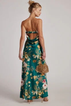 Sale Natalia Emerald Floral Strapless Maxi Dress Wedding Guest Dresses|Maxi Dresses