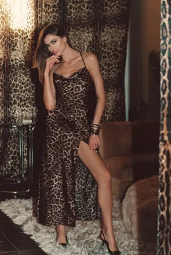 Hot Natalia Leopard Satin Maxi Dress Festival Dresses|Festival Dresses