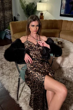 Hot Natalia Leopard Satin Maxi Dress Festival Dresses|Festival Dresses