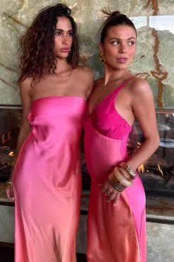 Clearance Natalia Pink Sorbet Strapless Maxi Dress Date Night Dresses|Party Dresses