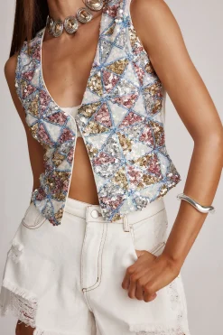 Discount Nixie Mulitcolor Sequin Vest Tees + Tanks|Denim + Diamonds Bachelorette