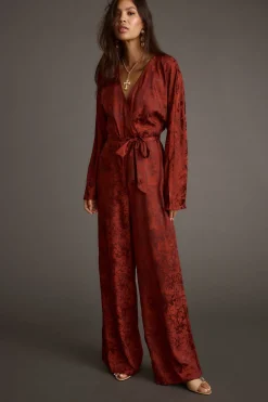 New Noelle Cinnamon Satin Jacquard Jumpsuit Party Dresses|Jumpsuits + Rompers
