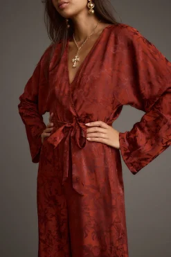 New Noelle Cinnamon Satin Jacquard Jumpsuit Party Dresses|Jumpsuits + Rompers