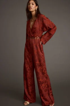 New Noelle Cinnamon Satin Jacquard Jumpsuit Party Dresses|Jumpsuits + Rompers