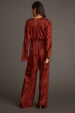 New Noelle Cinnamon Satin Jacquard Jumpsuit Party Dresses|Jumpsuits + Rompers