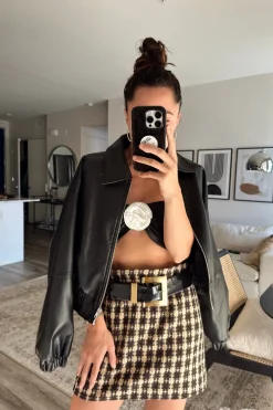 Sale Normandie Brown Plaid Mini Skirt Work Wear Bottoms|Skirts
