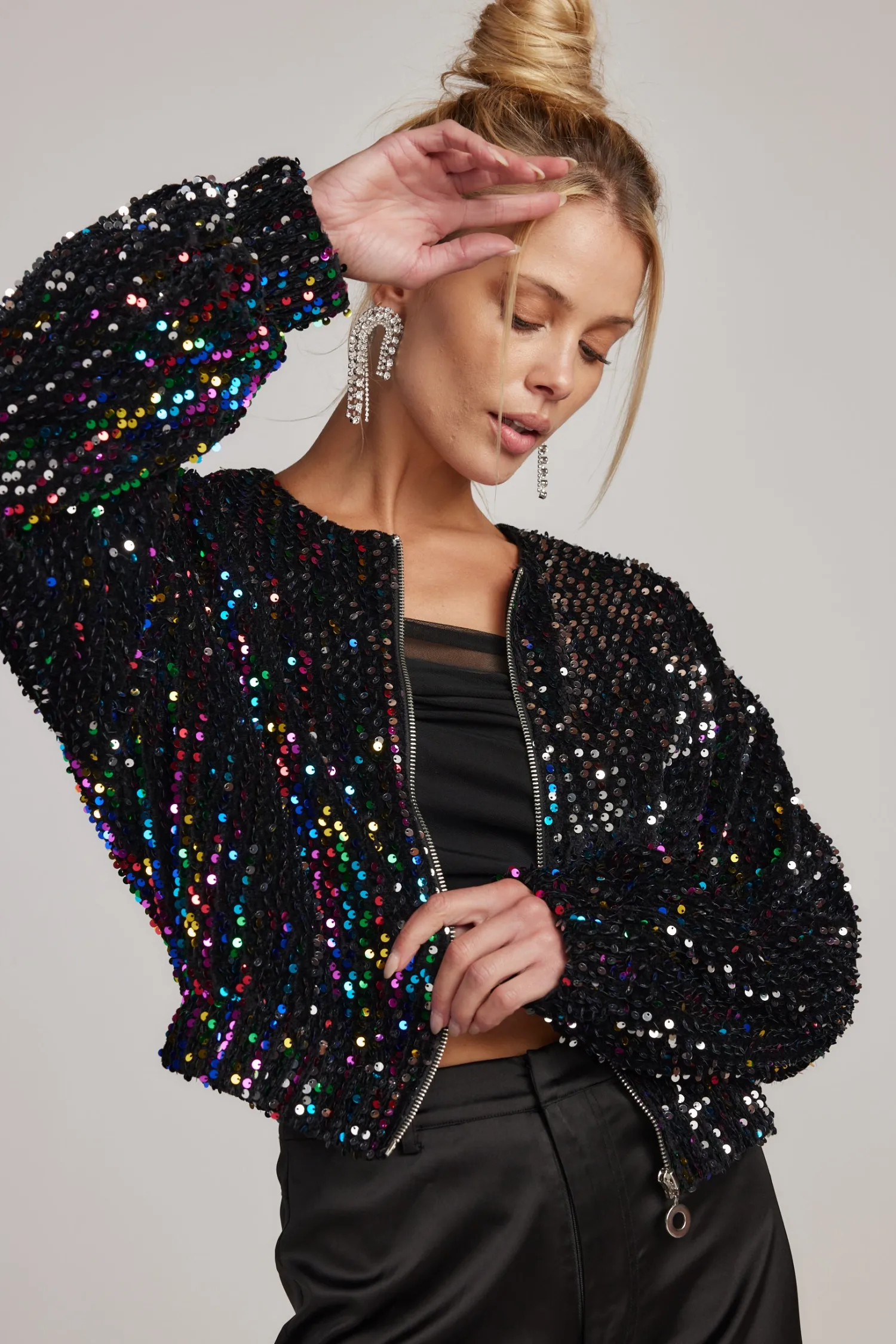 Hot Ozzy Multi Sequin Zip Up Jacket Outerwear|Jackets