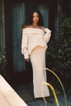 Outlet Pamela Beige Sweater Maxi Skirt Skirts