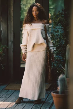 Outlet Pamela Beige Sweater Maxi Skirt Skirts